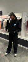 ADJ - Pull Noir - Cœur Bleu Clair - Brodé