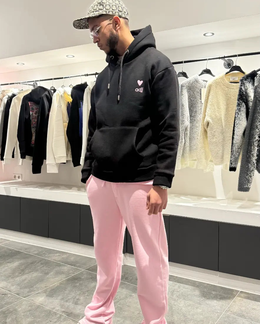 ADJ - Pull Noir - Cœur Rose & Print Dos
